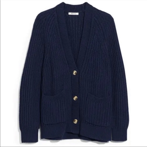 Madewell Sweaters - Madewell Thick Cable Knit Murray Button Down Long Sleeve Knit Navy Cardigan